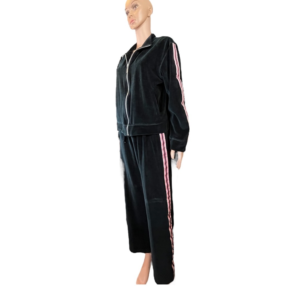 Mountain Lake Casuals Faux Velvet Velour 2 Piece Tracksuit, Black Pink | L - Picture 7 of 15